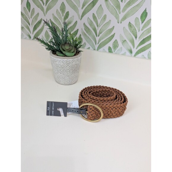 Lane Bryant Woven Tan Leather-Feel Belt with Gold O-Ring Buckle NWT main image 5